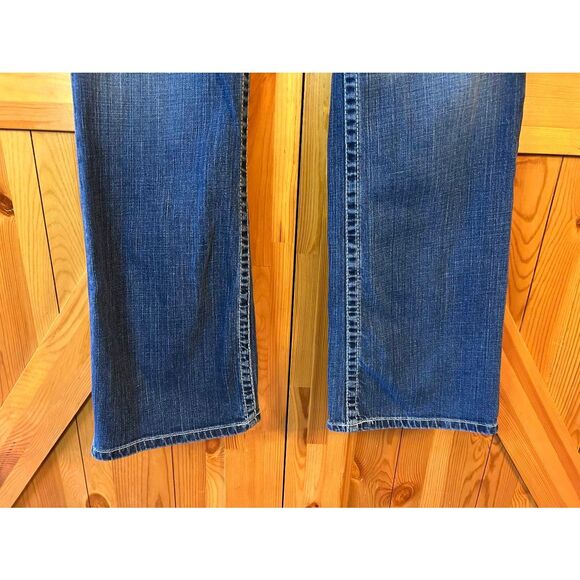 BKE Mens Derek Bootcut Distressed Thick Stitch Dark Wash Jeans Size 33x32 (8984) - Picture 3 of 6